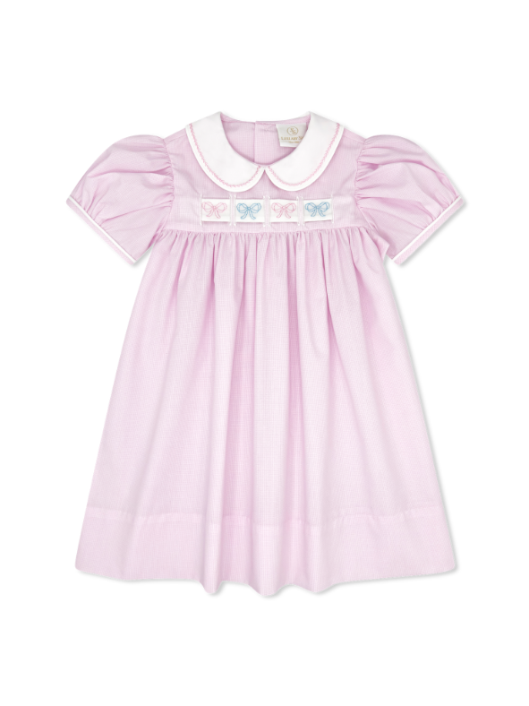 Ruth Ribbon Dress, Baby Pink Mini Gingham