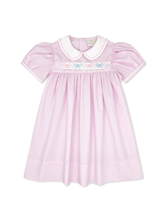 Ruth Ribbon Dress, Baby Pink Mini Gingham