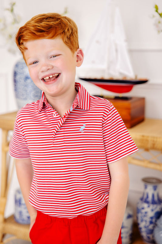 Prim and Proper Polo- SS Pima, Sumner County Stripe (Richmond Red) Beale Street Blue