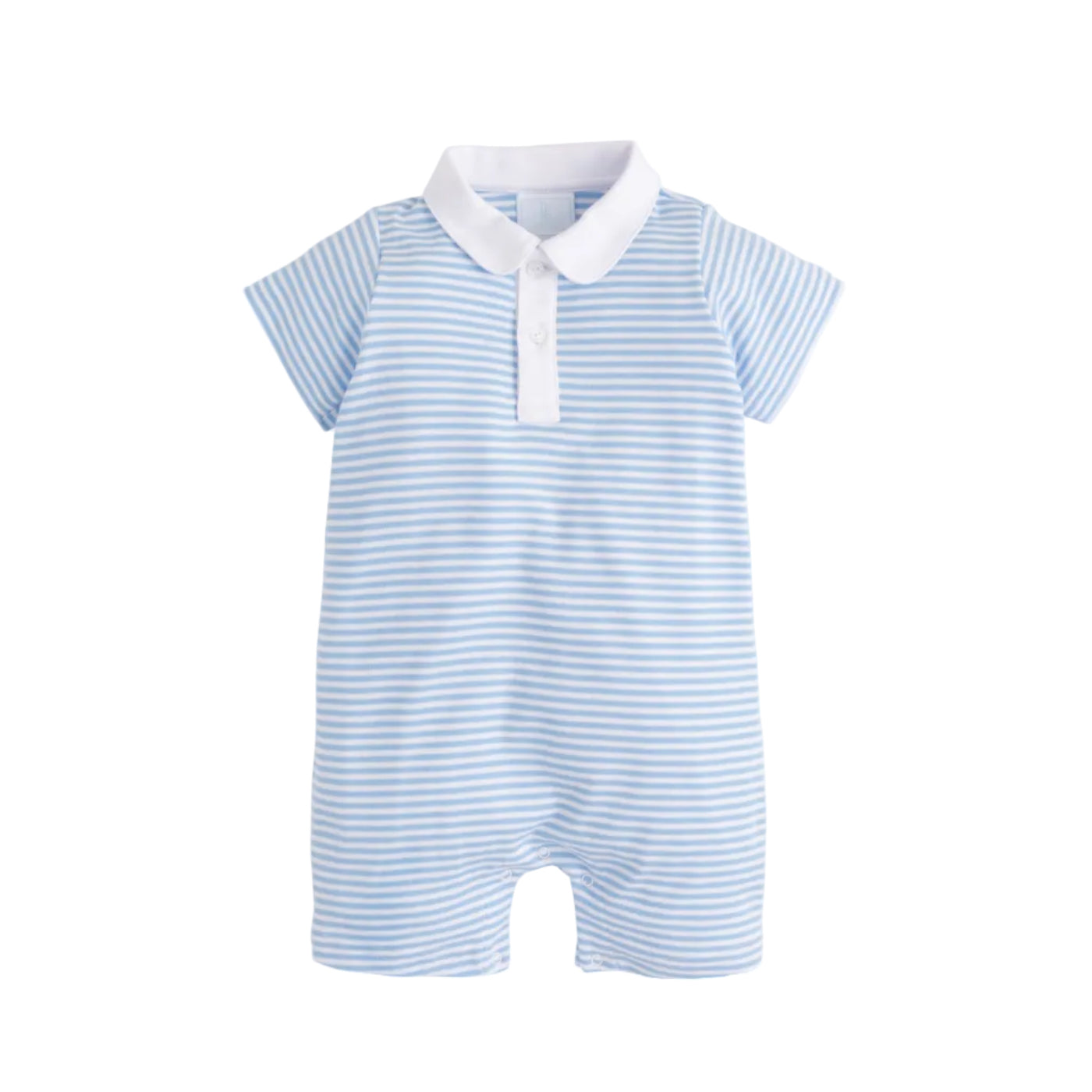 Peter Pan Polo Romper- Light Blue Stripe