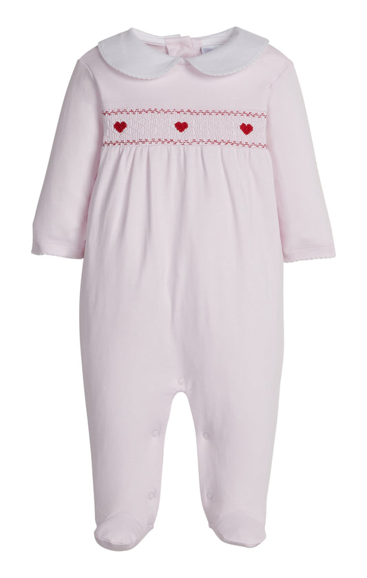 Smocked Footie Pink Hearts