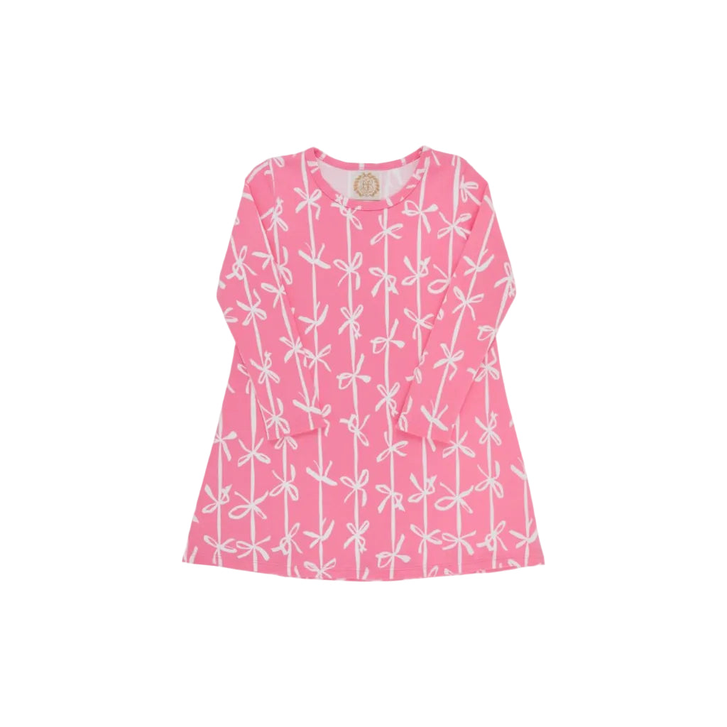 Long Sleeve Polly Play Dress- Heavy Weight Braselton  Bows (Romany Rose)