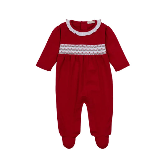 Girls Red Holiday Footie w/ Hand Smock
