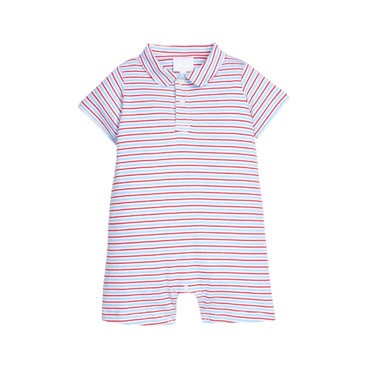 Peter Pan Polo Romper- Primary Stripe