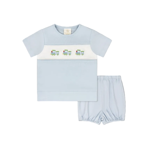 Bayou Bloomer Short Set- Cloud Blue Trains