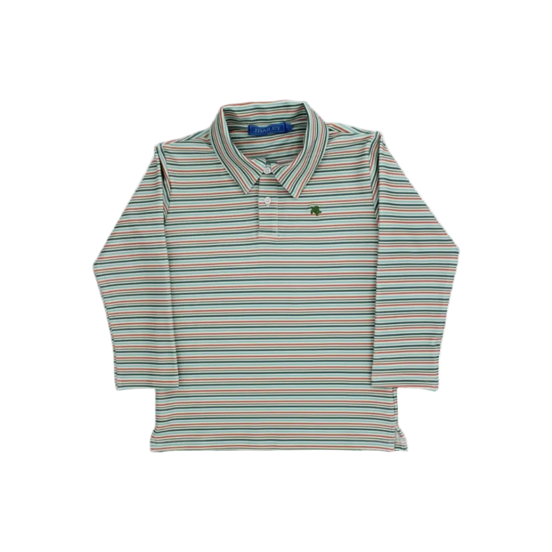 L/S Striped Performance Polo/ Harvest