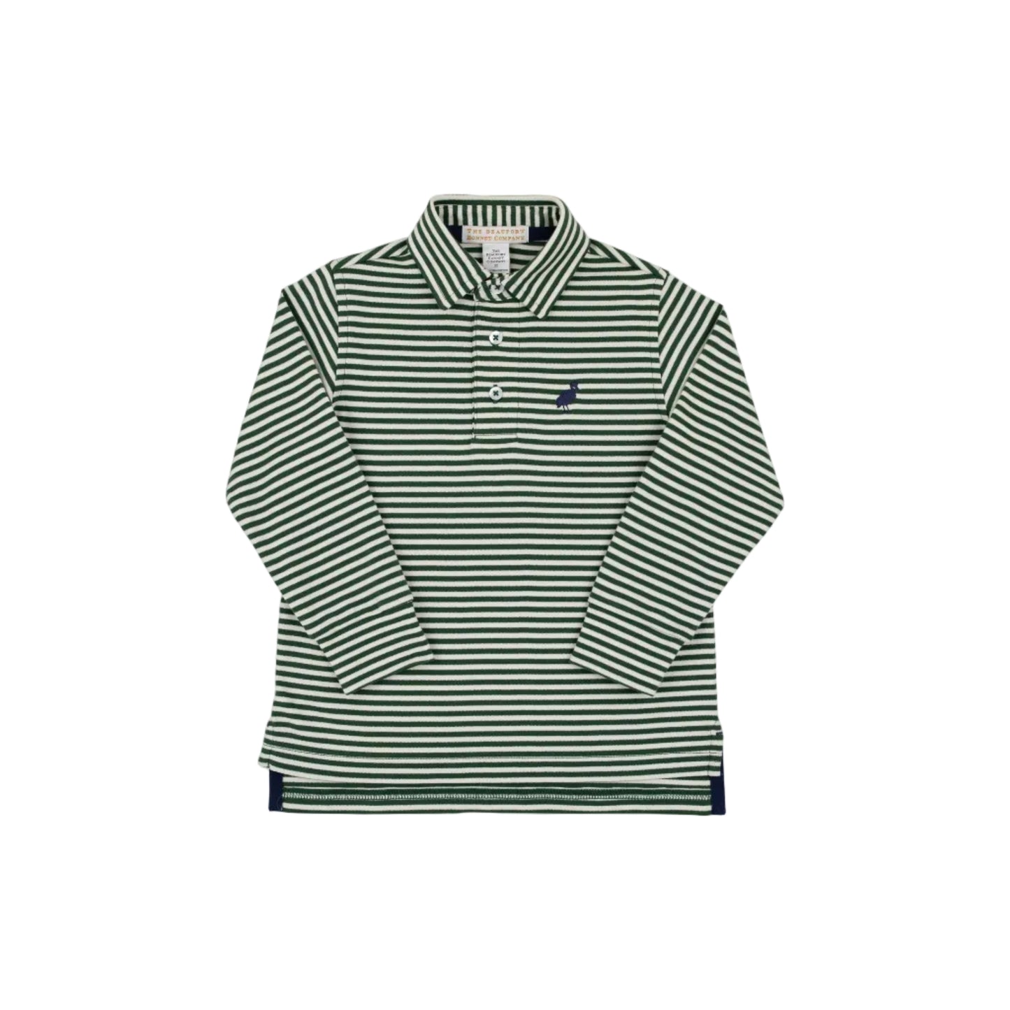 Prim And Proper Polo LS, Pima, Grier Green Palmetto Pearl Stripe/Nantucket Navy