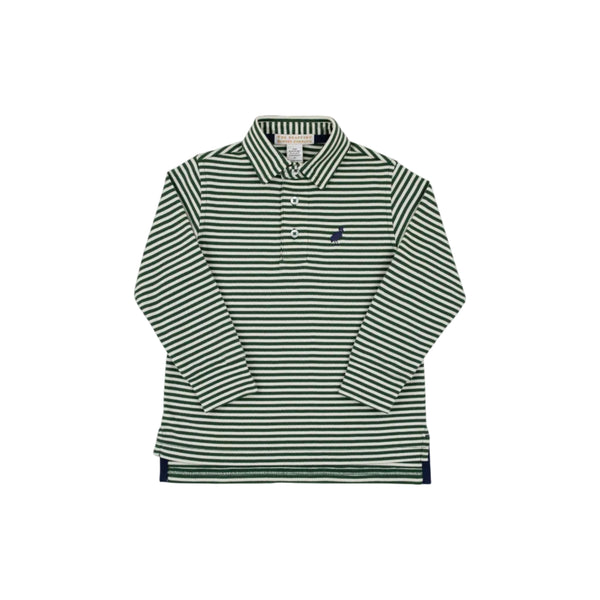 Prim And Proper Polo LS, Pima, Grier Green Palmetto Pearl Stripe/Nantucket Navy