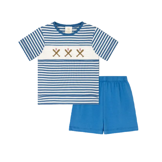 Bayou Short Set- Party Blue Stripe, Baseball
