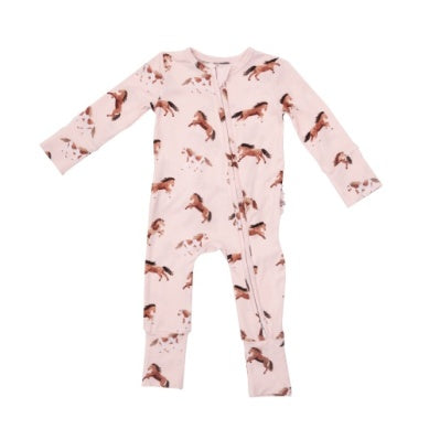 Horses Pink 2-Way Ruffle Back Zipper Romper