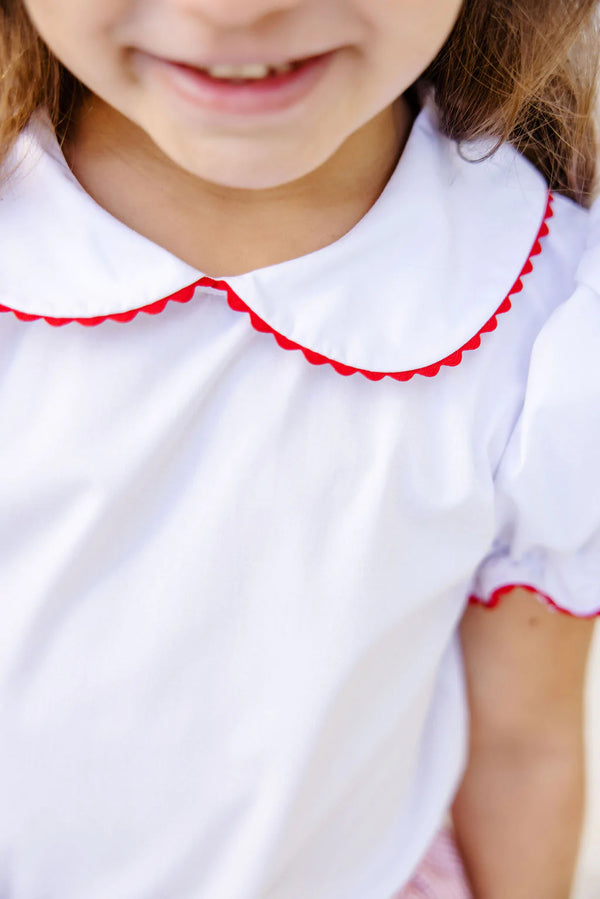 Maude's Peter Pan Collar Shirt Short Sleeve Ric Rac-Worth Avenue White/Richmond Red