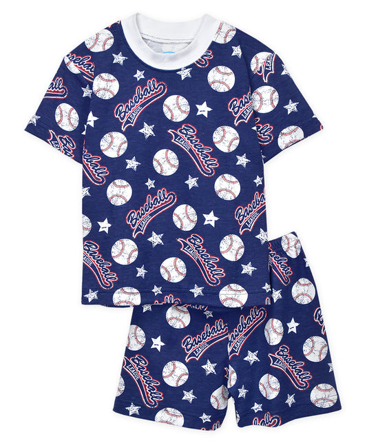 Sara's Prints Short Pajama Set Baseball Stars