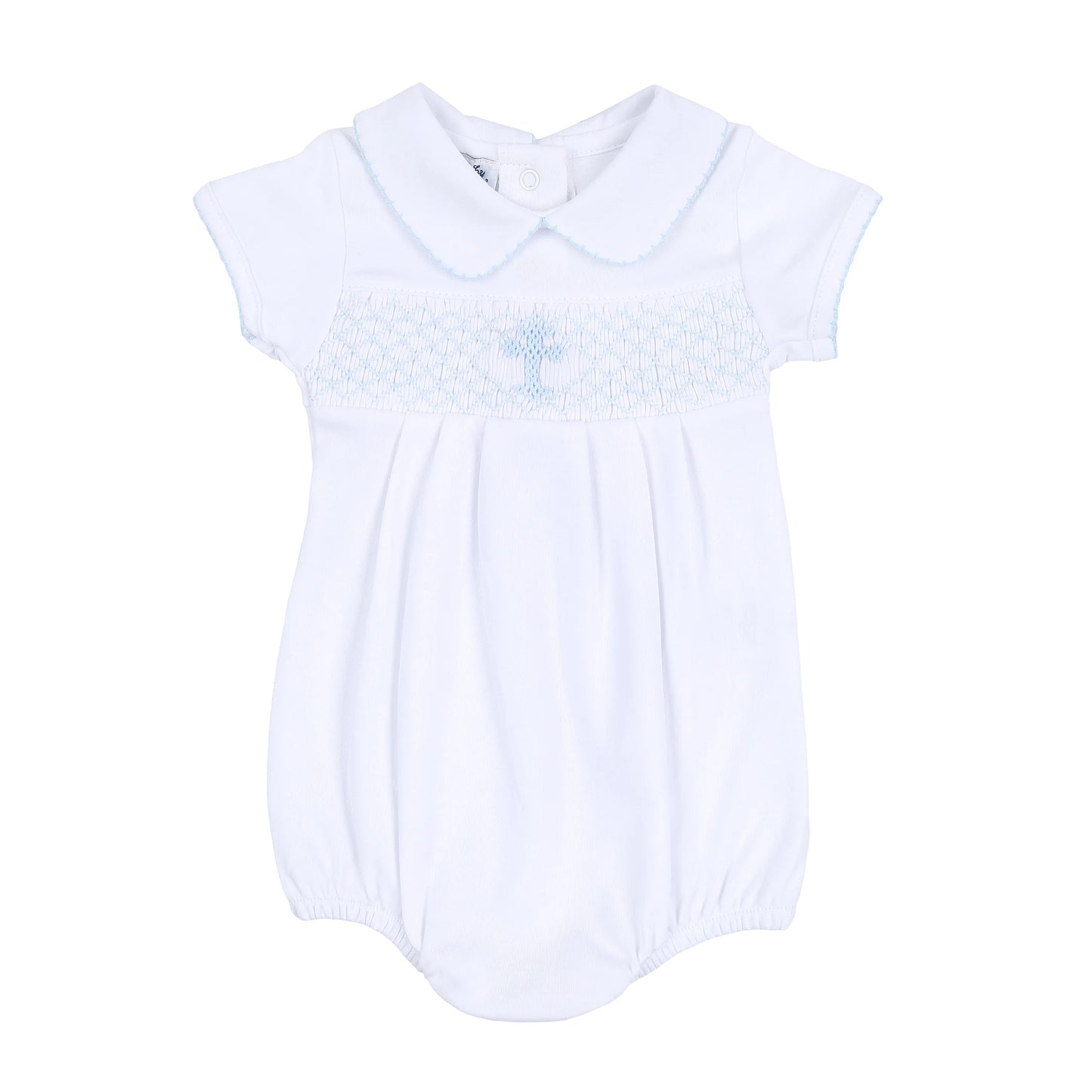 Blessed Smocked Collared S/S Boy Bubble Light Blue