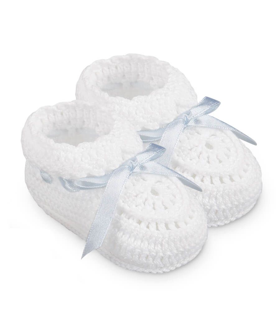 Jefferies Socks Hand Crochet Ribbon Bootie 1 Pair White/Blue