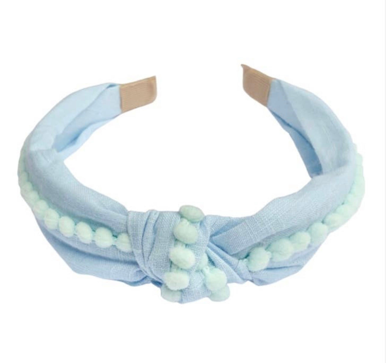 Pom Pom Knot Headband - Light Blue