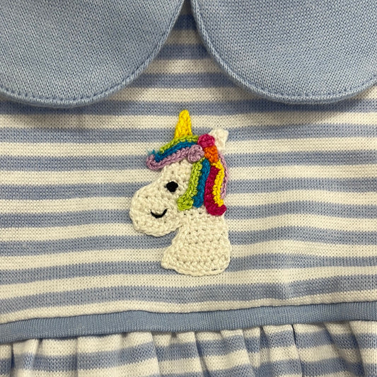 Sky Blue/White Dress with Crochet Unicorn Head in Center