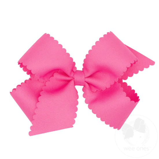 Mini Grosgrain Scalloped Bow - Hot Pink