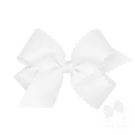 Mini Grosgrain Scalloped Bow - White