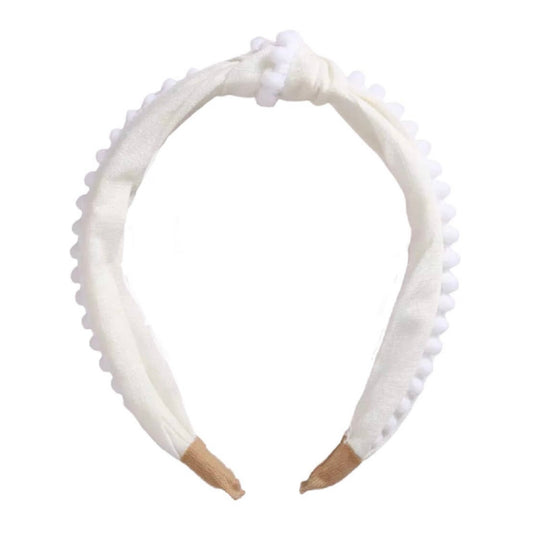 Pom Pom Knot Headband - White