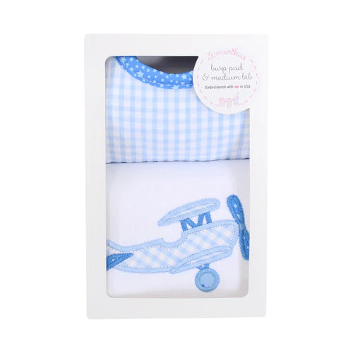 Plane Medium Bib & Burp Box Set