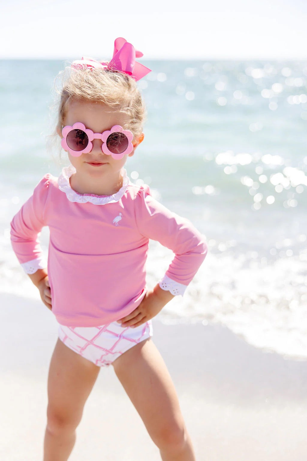 Winnie's Wave Spotter Swim Shirt Hamptons Hot Pink/Worth Avenue White