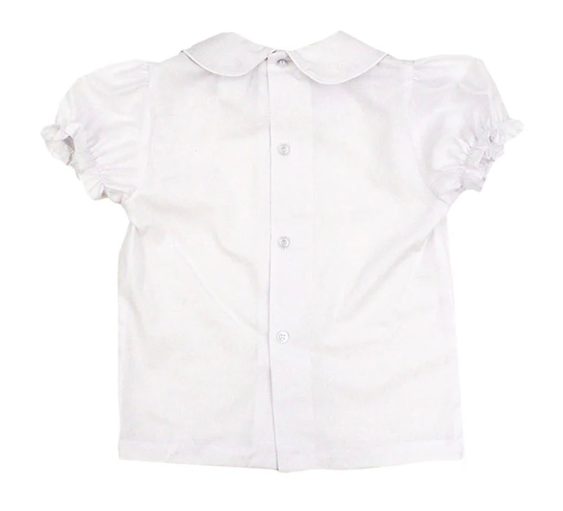 White Button Back Girls S/S Piped Shirt