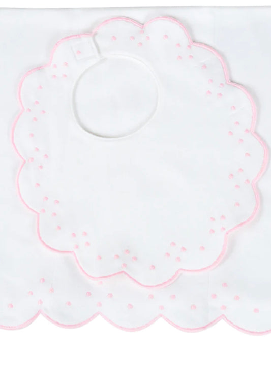 Scalloped Dot Bib and Burp Pink