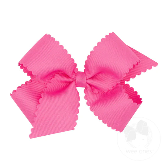 Medium Grosgrain Scalloped Bow Hot Pink