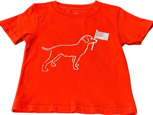 Short Sleeve Red Dog With Flag T-Shirt